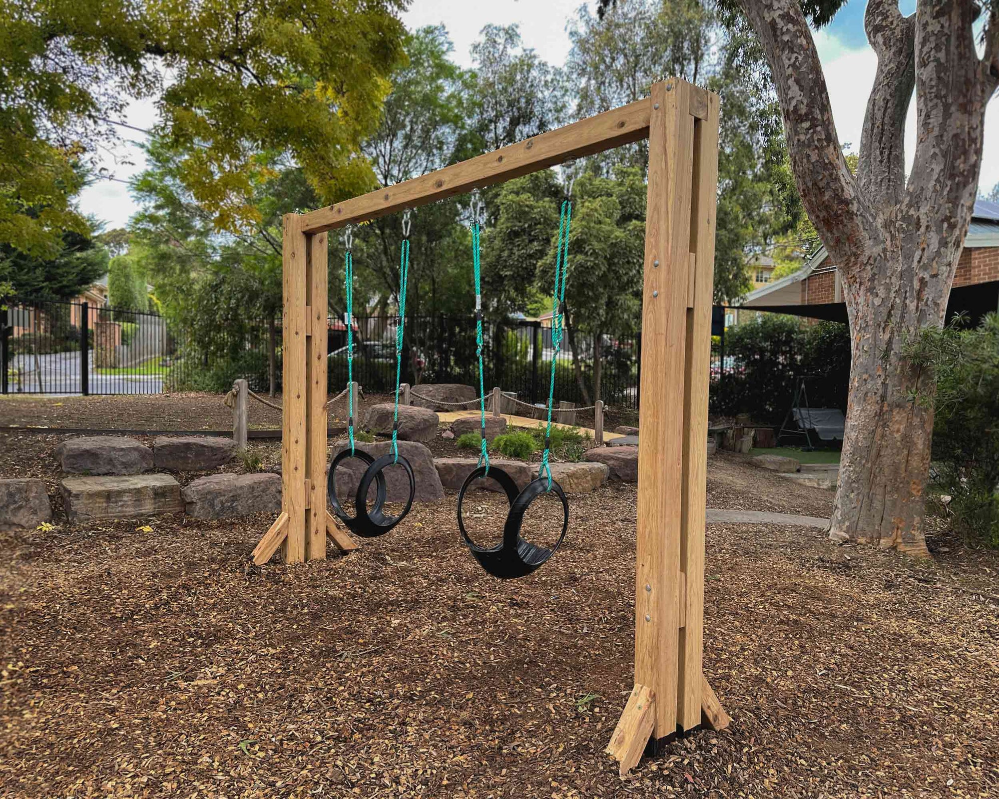 Timber Swing Set Made in Australia by Castle & Cubby.