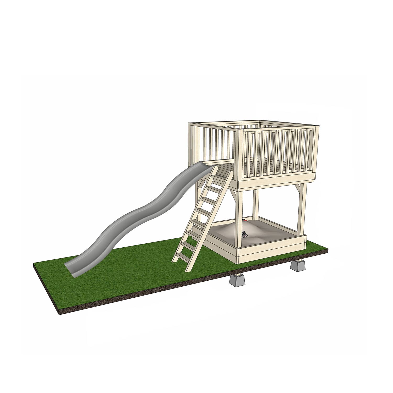 Raised platform 1800 x 1800mm size with slide and sandpit