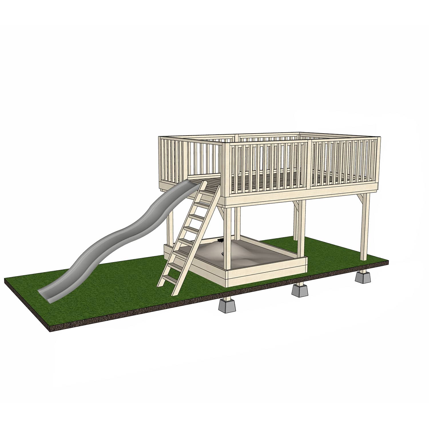 Raised platform 2400 x 3600mm size with slide and sandpit