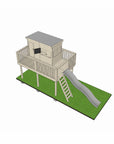 Pine and cypress timber platform with midi rectangle cubby slide and handrail