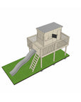 Wooden platform with midi rectangle treehouse and slide