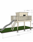 Natural timber platform with midi rectangle treehouse slide and dimensions