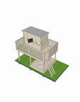 Pine and cypress timber platform with midi rectangle cubby sandpit and handrail