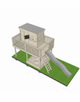 Pine and cypress timber platform with midi rectangle cubby slide and sandpit and handrail