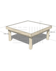 Pine wooden multipurpose arts and craft table 1200 x 1200mm and 550mm height with dimensions