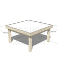 Pine wooden multipurpose arts and craft table 1200 x 1200mm and 650mm height with dimensions
