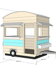 Castle and Cubby Timber Caravan Food Truck BBQ Kitchen Role Play Commercial with dimensions
