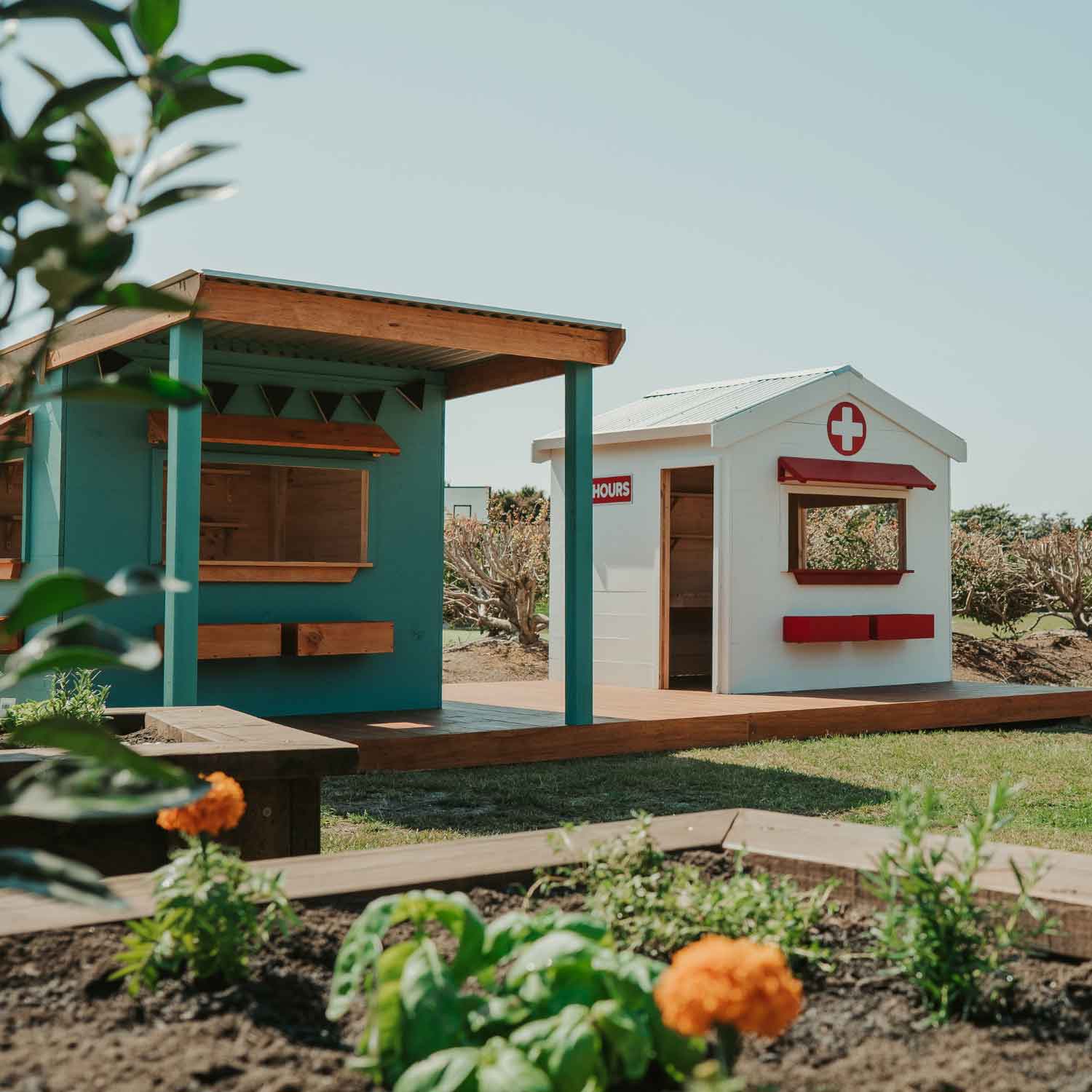 A Wooden Cubby House Village at a Primary School