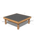 Timber multipurpose chalkboard drawing table 1200 x 1200mm and 450mm height with dimensions