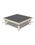 Pine wooden multipurpose chalkboard drawing table 1200 x 1200mm and 450mm height with dimensions
