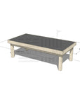 Pine wooden multipurpose chalkboard drawing table 1800 x 900mm and 550mm height with dimensions