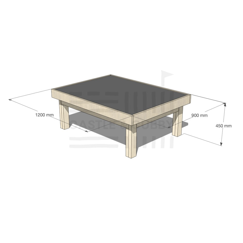 Pine wooden multipurpose chalkboard drawing table 900 x 1200mm and 450mm height with dimensions