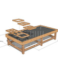 CAD rendering of Exploration & Loose Parts Table for ELCs, 1200x2400x550mm, with Thermory timber, chalkboard top, and dividers.
