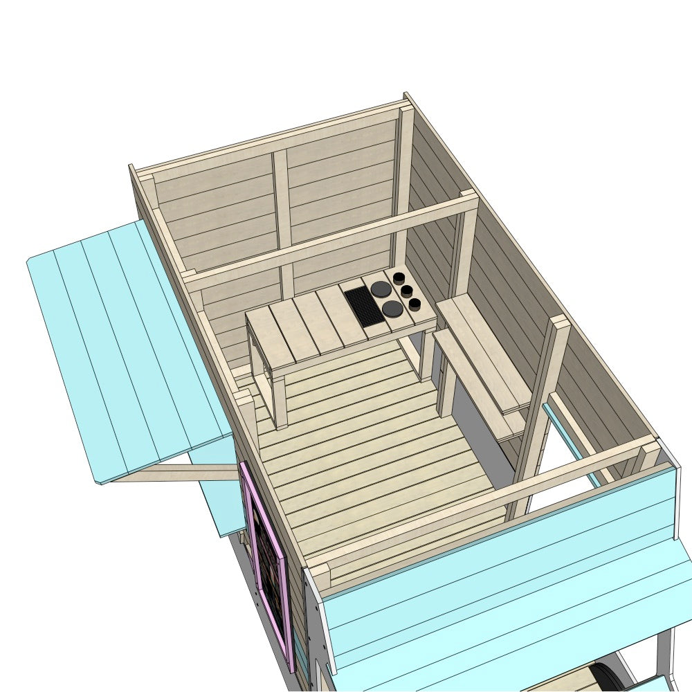Birds eye view showing the interior of the food truck