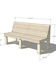 Wooden bench seat with back with dimensions