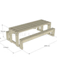 CAD image of timber outdoor table dimensions for educational settings