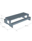 CAD image of painted timber outdoor table dimensions for educational settings