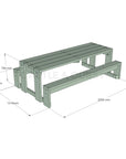 CAD image of painted timber outdoor table dimensions for educational settings