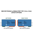 Layout diagram of midi rectangle cubby with single fort top