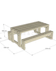 CAD image of timber outdoor table dimensions for educational settings