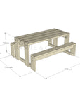 CAD image of timber outdoor table dimensions for educational settings