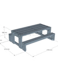 CAD image of painted timber outdoor table dimensions for educational settings