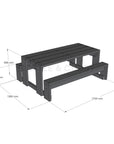 CAD image of painted timber outdoor table dimensions for educational settings