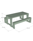CAD image of painted timber outdoor table dimensions for educational settings