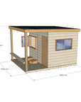 CAD image of modern cubby house in raw finish with dimensions of 2390mm wide, 3000mm deep and 2090mm high