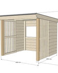 Raw open front timber shelter no floor with dimensions