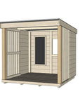 Raw pine cubby shelter with window and open front for good supervision