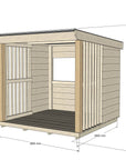 Raw open front timber shelter with dimensions