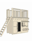 Wooden cubby house with double fort top and accessories in midi rectangle size