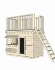 Raw pine cubby house with double fort top and ladder in midi rectangle size