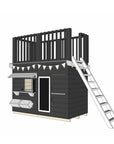 Painted pine cubby house with double fort top and ladder in midi rectangle size