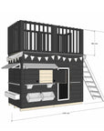 Painted timber cubby house with a double fort top in midi rectangle size