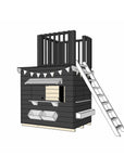 Painted wooden cubby house with fort top and accessories in little rectangle size