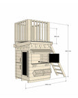 Raw pine cubby house with fort top and ladder in little square size
