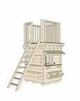 Timber cubby house with a fort top in little square size