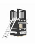 Painted timber cubby house with a fort top in little square size