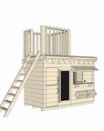 Wooden cubby house with single fort top and accessories in midi rectangle size