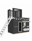 Painted wooden cubby house with single fort top and accessories in midi rectangle size