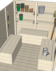 Interior view of storage seats in potting shed