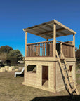 Timber Raised Platform Cubby House with Slide - For Primary Schools & Early Learning Centres - Hand Built in Australia by Castle & Cubby.