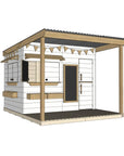 Painted timber extended height cubby house with front verandah and deck for family gardens large rectangle size with accessories