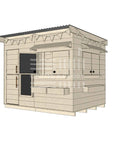 Flat roof raw extended height wooden cubby house family backyard large rectangle size with accessories