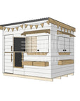 Flat roof painted extended height wooden cubby house family backyard large rectangle size with accessories