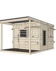 Raw wooden extended height cubby house with front porch for residential and family homes large square size with accessories