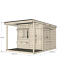 Raw pine extended height cubby house with front verandah for residential backyards large square size with dimensions