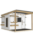 Painted timber extended height cubby house with front verandah and deck for family gardens large square size with accessories